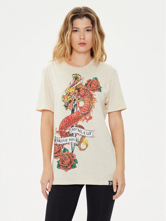 Brave Soul Tričko MTS-149LENNON Écru Straight Fit