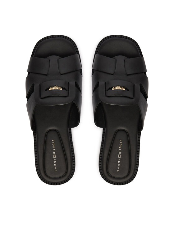 Tommy Hilfiger Tommy Hilfiger Klapki Leather Crest Square Toe Sandals FW0FW09126 Czarny