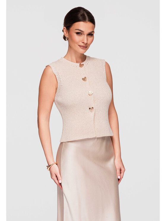 Ombre Ombre Bluzka OW-TS-E0018 Beżowy Slim Fit