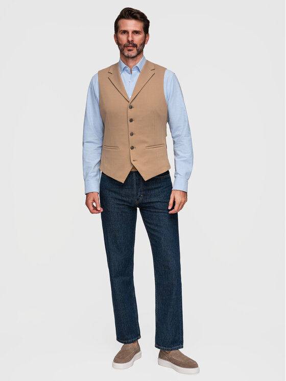 Ombre Ombre Kamizelka V66 Brązowy Slim Fit