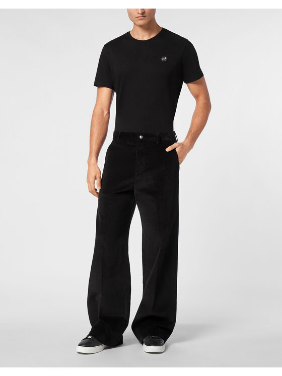 PHILIPP PLEIN PHILIPP PLEIN Kalhoty z materiálu 14645 Černá Wide Fit
