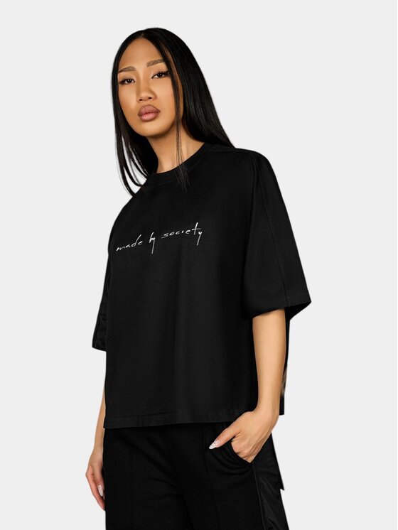 MADE BY SOCIETY MADE BY SOCIETY T-Shirt Tricou RIBBED FRAME - T27121 Czarny Basic Fit