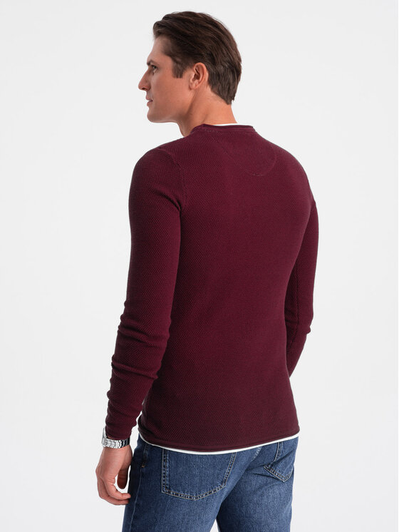 Ombre Ombre Sweter OM-SWSW-0103 Bordowy Classic Fit
