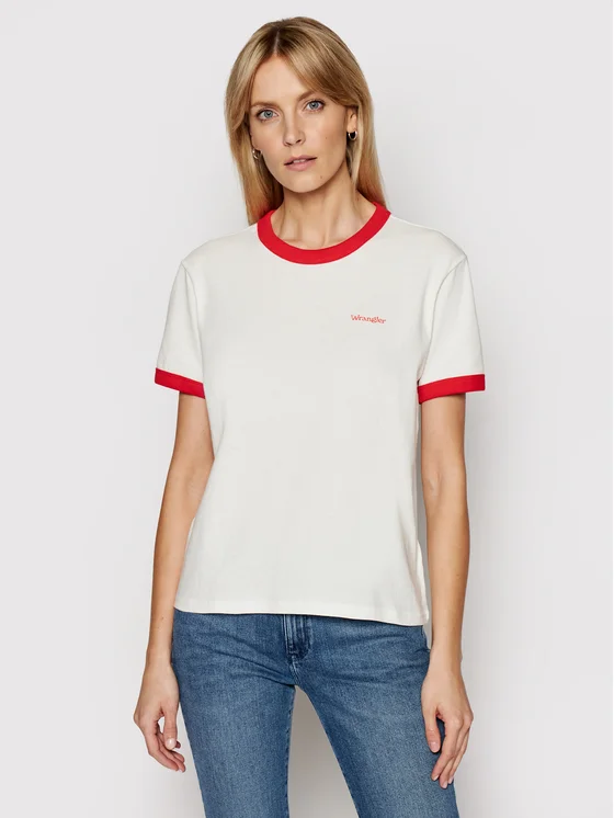 Wrangler T-Shirt Ringer W7S0DRR06 Weiß Relaxed Fit