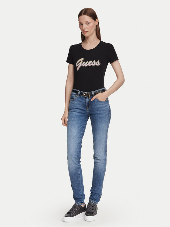 Guess Guess Tricou W6YI56 K5028 Negru Slim Fit