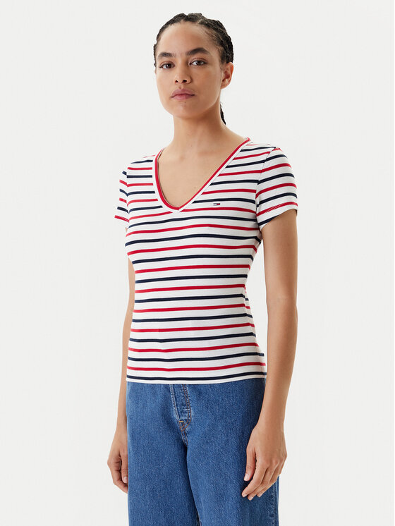 Tommy Jeans Tommy Jeans Majica Essential DW0DW17385 Bela Slim Fit
