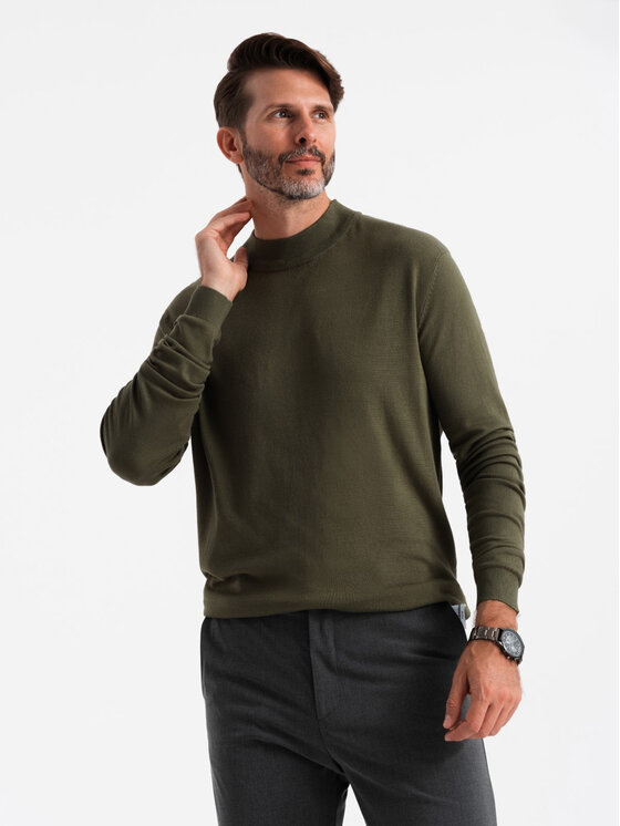 Ombre Ombre Sweter OM-SWTN-0100 Khaki Regular Fit