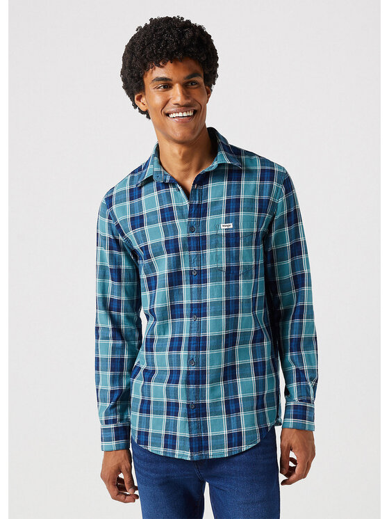 Wrangler Wrangler Koszula LONG SLEEVE ONE POCKET SHIRT Niebieski Regular Fit