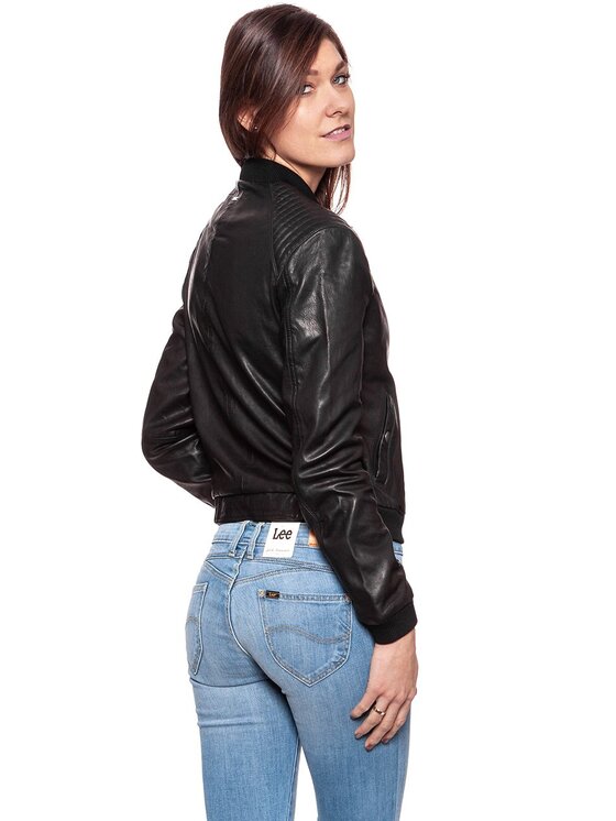 Wrangler Wrangler Kurtka damska LEATHER JACKET Czarny Regular Fit