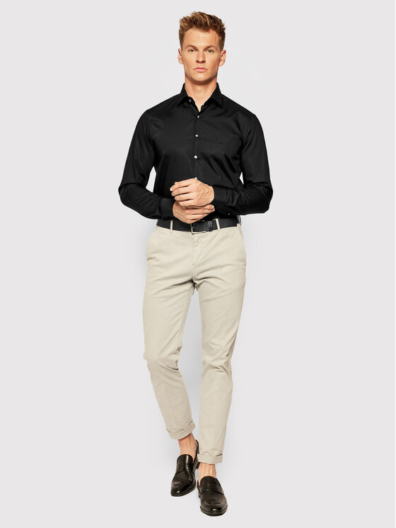 Calvin Klein Calvin Klein Cămașă 2ply Poplin Stretch Slim Shirt K10K103025 Negru Slim Fit