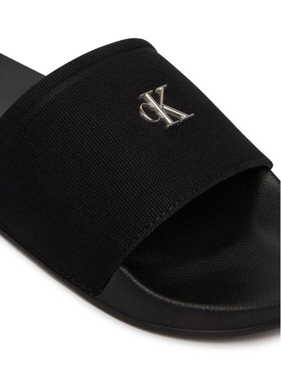 Calvin Klein Calvin Klein Чехли Nemo - Canvas Signature Logo Sliders HW0HW02960 Черен