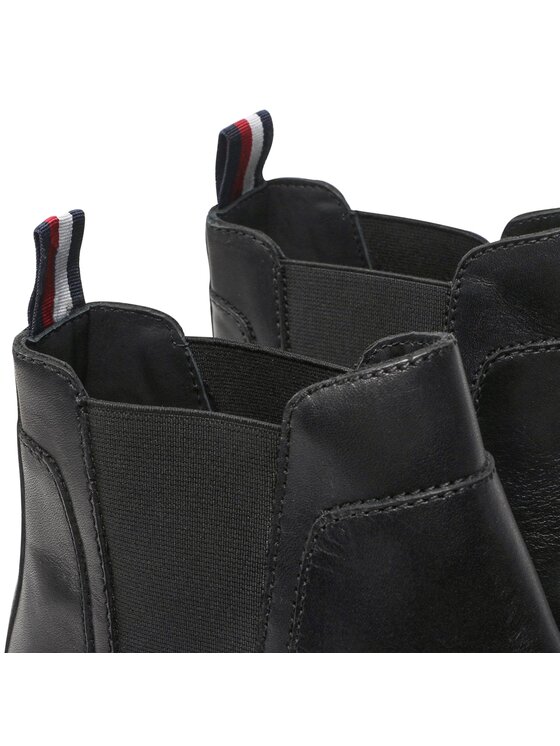 Tommy Hilfiger Tommy Hilfiger Členková obuv s elastickým prvkom Elevated Rounded Lth Chelsea FM0FM04183 Čierna