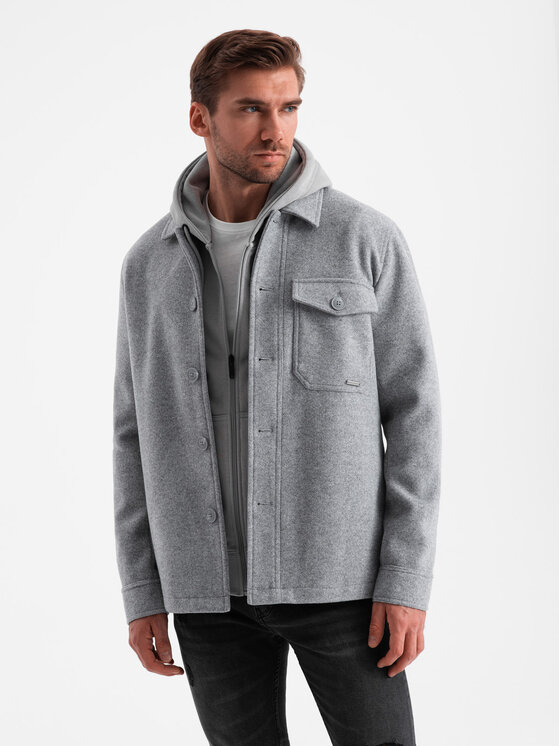 Ombre Ombre Kurtka koszulowa OM-JANP-0199 Szary Regular Fit