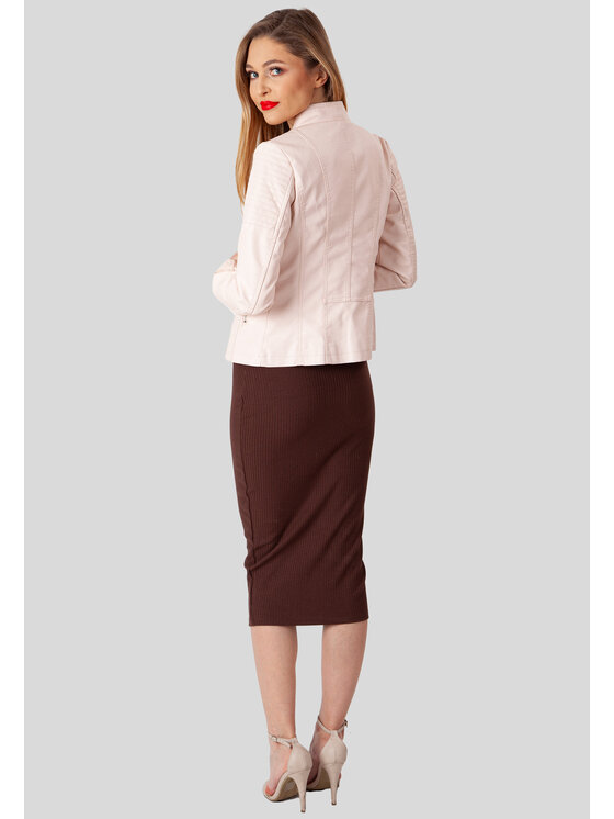 Perso Perso Kurtka z imitacji skóry ze stójką Różowy Slim Fit