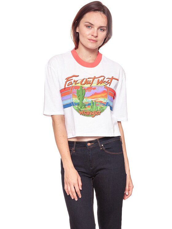 Wrangler Wrangler T-Shirt CROP 80'S TEE Biały Loose Fit