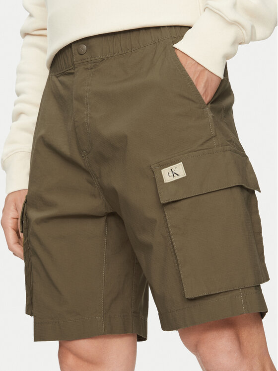 Calvin Klein Jeans Calvin Klein Jeans Bavlnené šortky J30J327376 Kaki Regular Fit