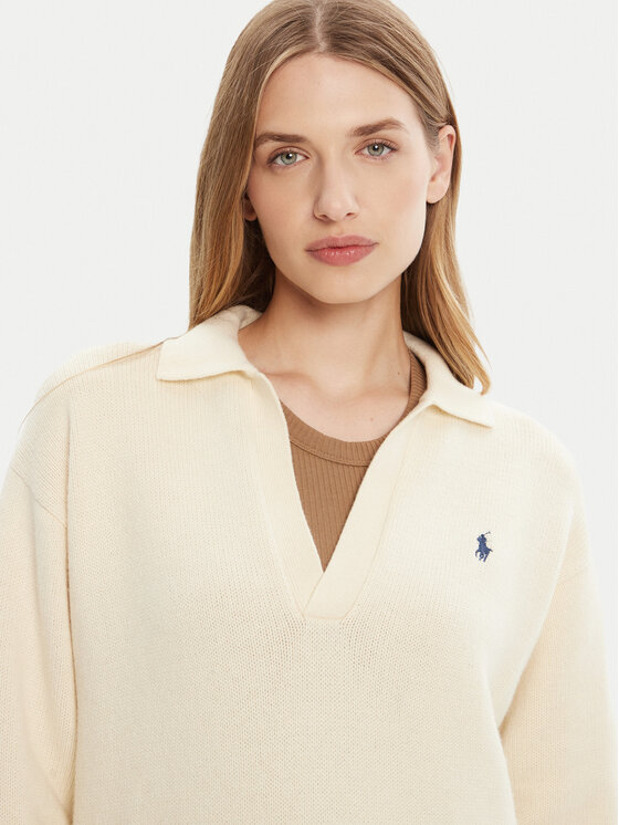 Polo Ralph Lauren Polo Ralph Lauren Džemper haljina 211A91143003 Bijela Slim Fit