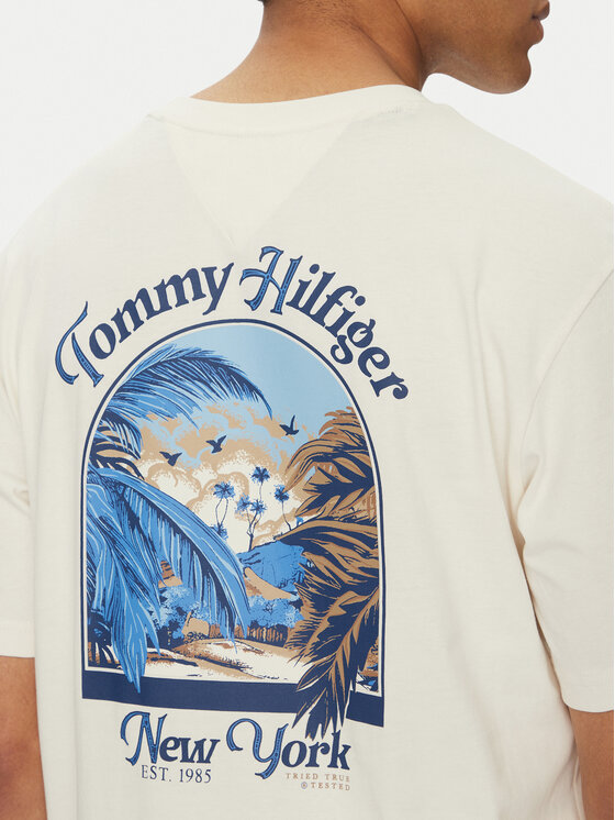 Tommy Hilfiger Tommy Hilfiger T-Shirt Summer Photo MW0MW38643 Beżowy Regular Fit