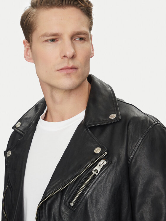 Guess Guess Kurtka skórzana M2YL12 L0QN0 Czarny Regular Fit