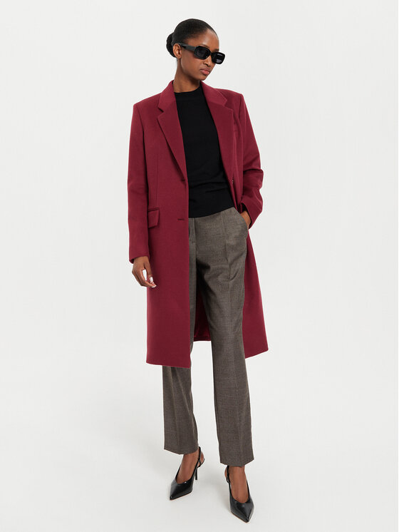 BOSS Boss Płaszcz wełniany Catara 50501019 Bordowy Slim Fit
