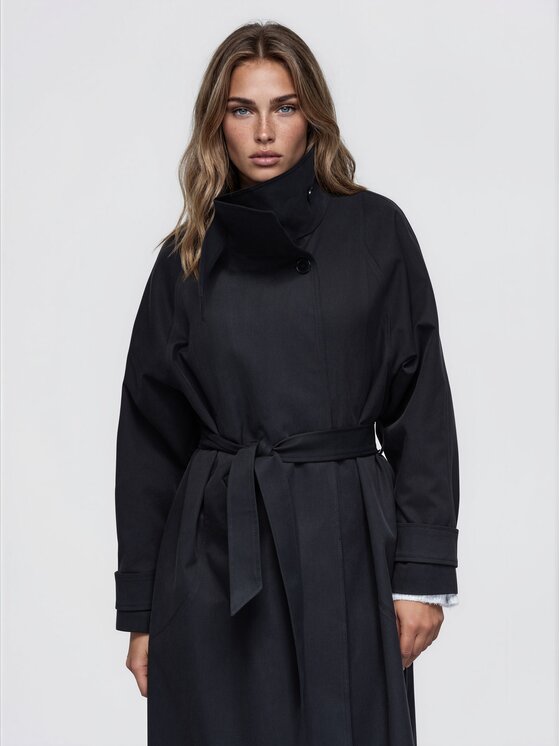 Ombre Ombre Trencz OW-CT-E0026 Czarny Relaxed Fit