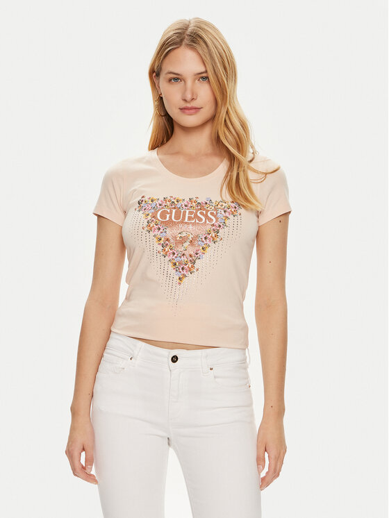 Guess T-krekls W4YI72 J1314 Rozā Slim Fit