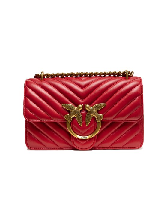 PINKO PINKO Torebka Red Leather Love One Mini Shoulder Czerwony