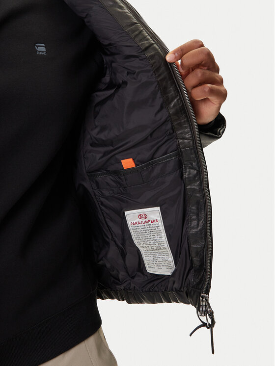 Parajumpers Parajumpers Giacca di pelle Ernie 25WMPMJKLE02 Nero Slim Fit