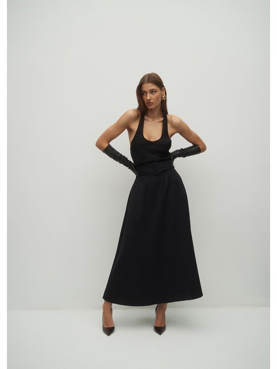 Le Collet Le Collet Spódnica midi KAVA Czarny A-Line Fit