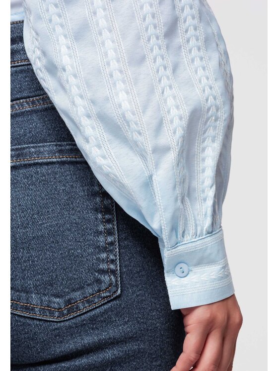 Ombre Ombre Bluzka OW-TS-E0029 Niebieski Slim Fit