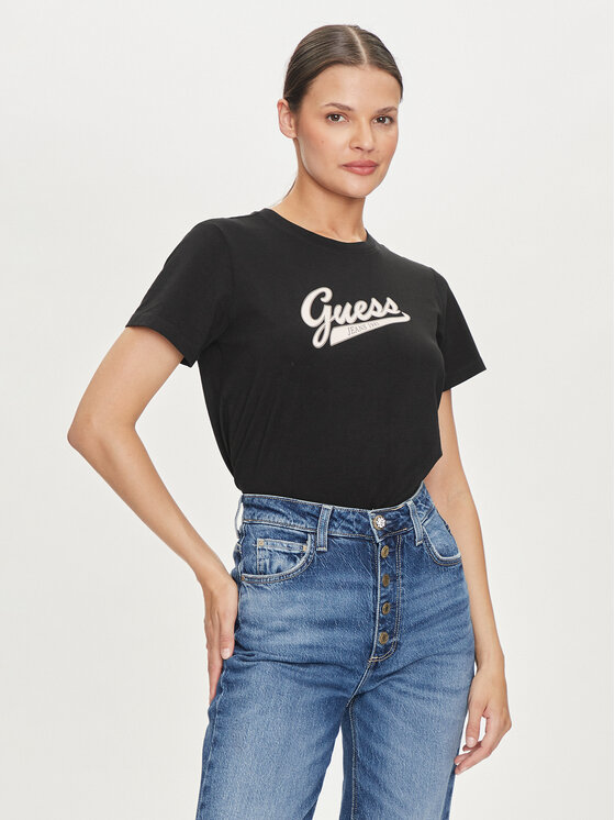 Guess Jeans T-krekls W4YI13 J1314 Melns Regular Fit