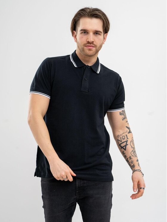 Jigga Wear Jigga Wear Polo Koszulka Polo Z Krótkim Rękawem Męska Czarna Jigga Wear Classic Stripe M Czarny Regular Fit