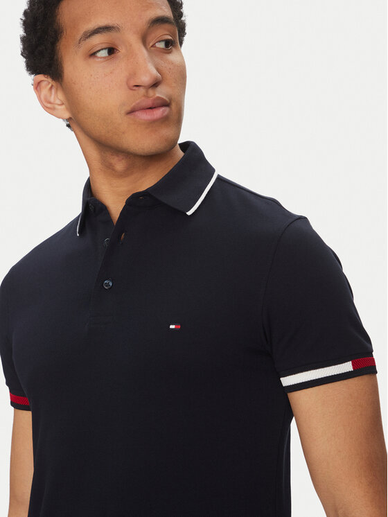 Tommy Hilfiger Tommy Hilfiger Pólóing Flag Cuff MW0MW38458 Sötétkék Slim Fit