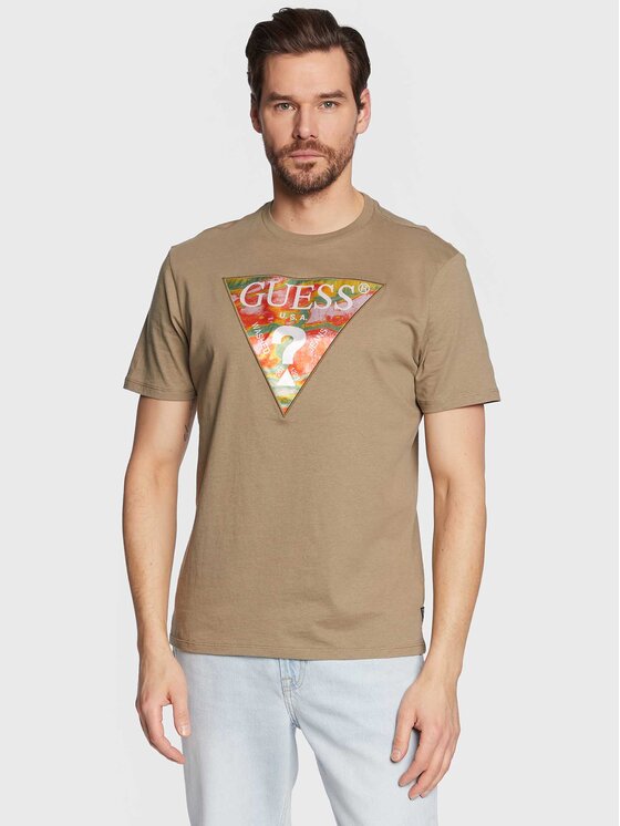 Guess T-krekls Abstract Logo M3GI57 K9RM1 Zaļš Slim Fit