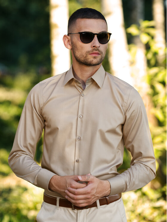 Evenemen Evenemen Koszula PLAIN SAP Beżowy Slim Fit