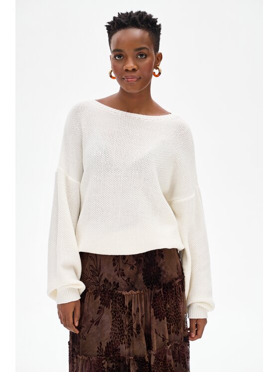 blue shadow blue shadow Sweter Fera Écru Regular Fit