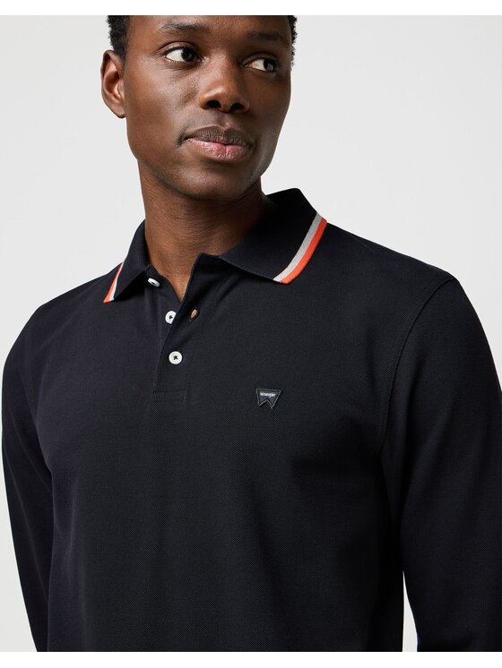 Wrangler Wrangler Longsleeve LS POLO SHIRT Czarny Regular Fit
