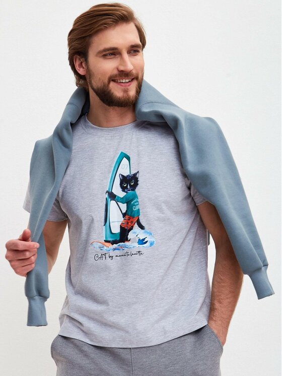 CAT by maniita lacitta CAT by maniita lacitta T-Shirt Printed men's t-shirt with CAT Szary Regular Fit