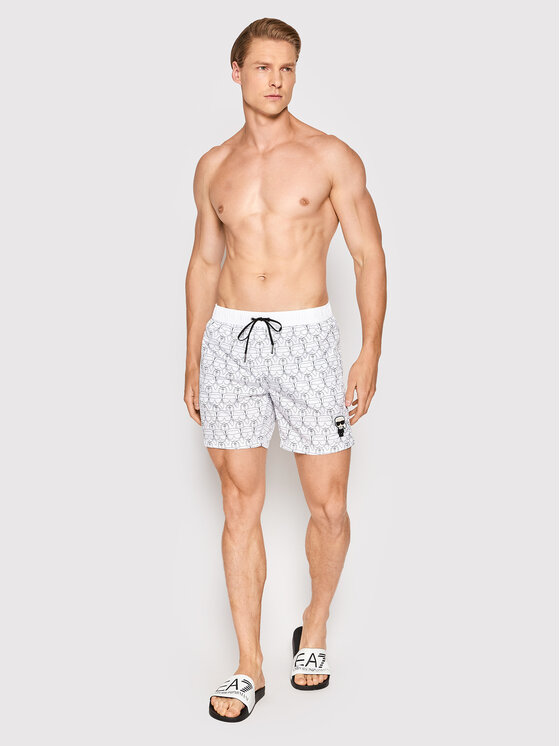 KARL LAGERFELD KARL LAGERFELD Szorty kąpielowe Ikonic All-Over KL22MBM10 Biały Regular Fit