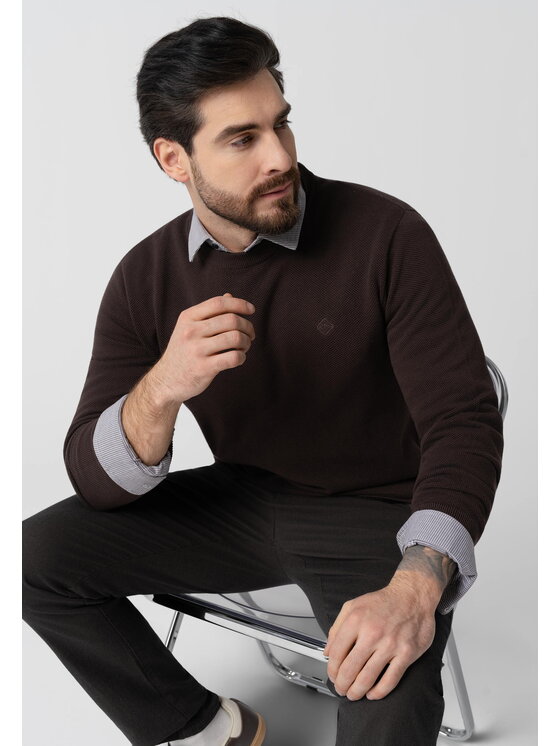 Volcano Volcano Sweter S-LOGAN Brązowy Regular Fit