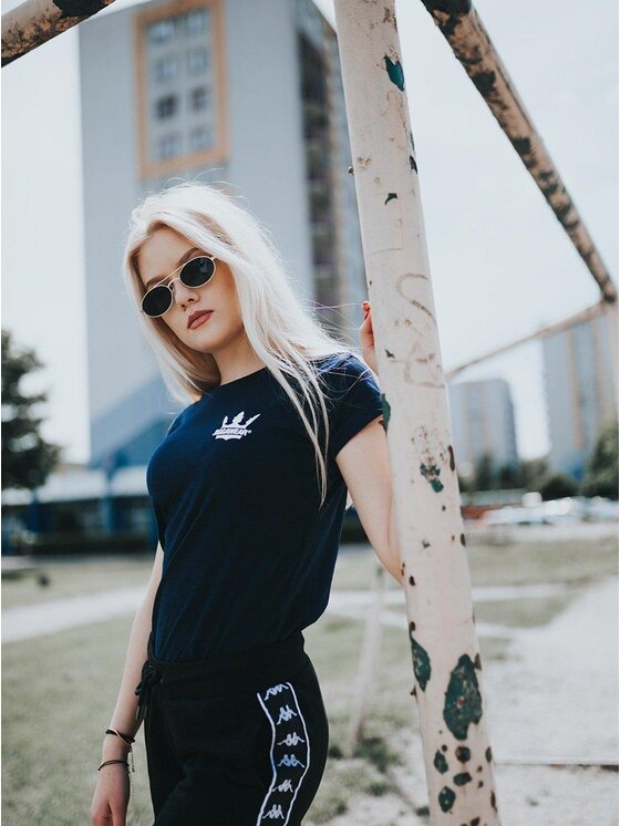 Jigga Wear Jigga Wear T-Shirt Koszulka Z Krótkim Rękawem Damska Granatowa / Biała Jigga Wear Classic Logo M Granatowy Regular Fit