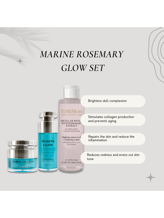 Erthskin London Erthskin London Woda micelarna z ekstraktem z rozmarynu + serum morskie + kolagen morski na noc Zestaw do pielęgnacji
