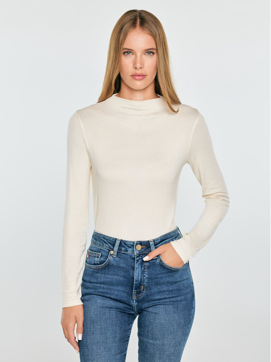 BIG STAR BIG STAR Longsleeve PELA Kremowy Slim Fit