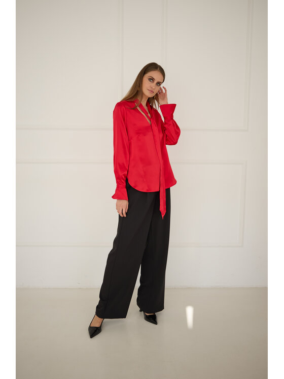 Entelier Entelier Bluzka z wiązaniem Czerwony Relaxed Fit