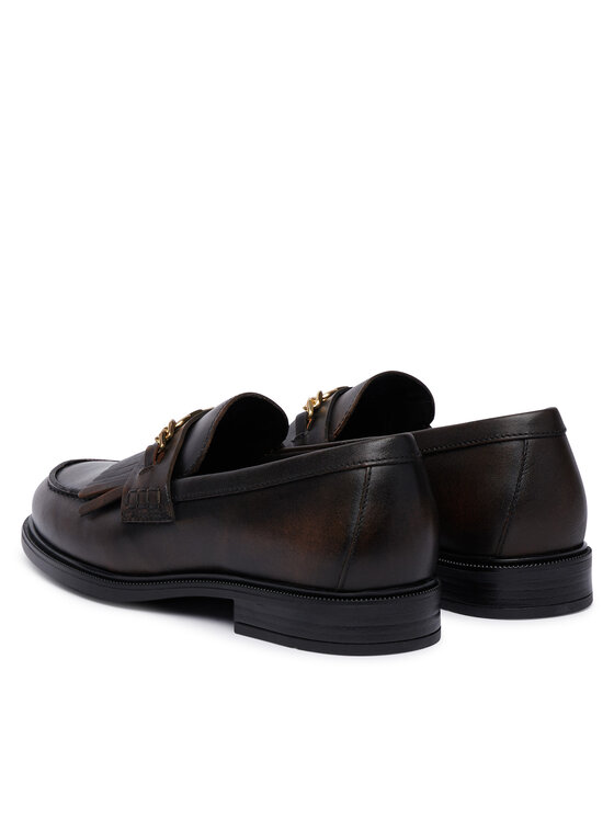 Tommy Hilfiger Tommy Hilfiger Loaferek Th Chain Fringe Leather Loafer FW0FW09668 Sötétbarna