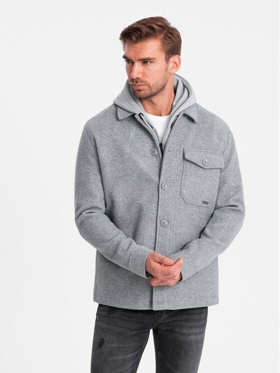 Ombre Ombre Kurtka koszulowa OM-JANP-0199 Szary Regular Fit