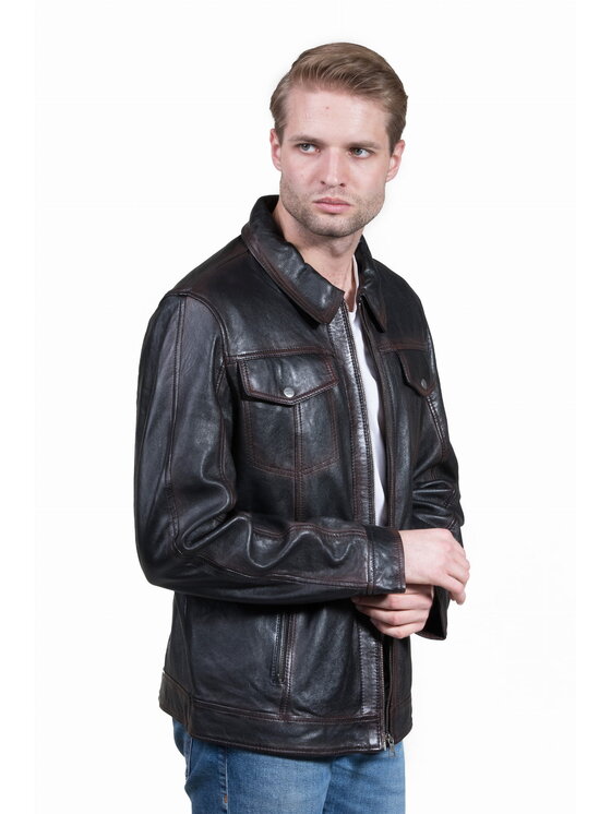 David Ryan David Ryan Kurtka skórzana ROCCO Czarny Regular Fit