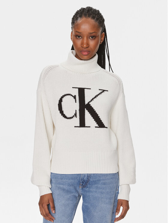Calvin Klein Jeans Calvin Klein Jeans Krekls ar augstu apkakli J20J221960 Écru Regular Fit