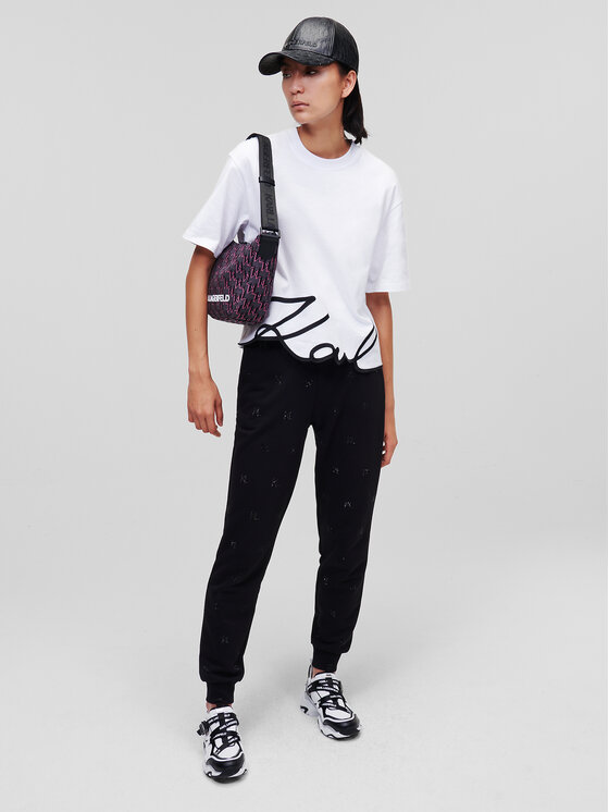 KARL LAGERFELD KARL LAGERFELD T-krekls Signature Hem 226W1703 Balts Relaxed Fit