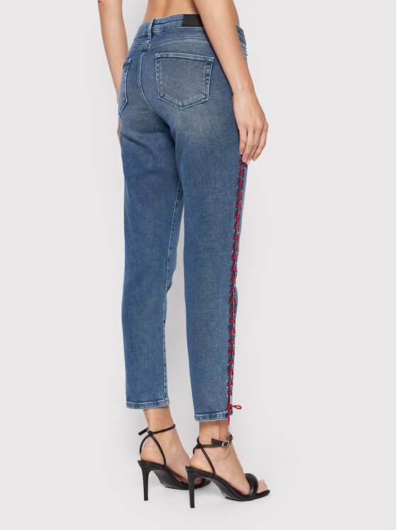 Jeans Girlfriend Denim W/ Lacing 91KW1801 Blu Slim...